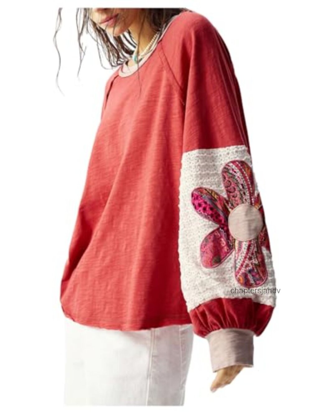 Oversized Colorblock Floral Crewneck Sweatshirt Drop Shoulder Pullover